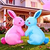 Domkom 6FT Long Kissing Valentines Day&Easter Inflatable Bunnies Outdoor Decorations, Build-in LED Lights Holiday Blow Up Yard Decoration, for Easter&Valentine's Day, Outdoor,Garden, Yard Lawn Décor