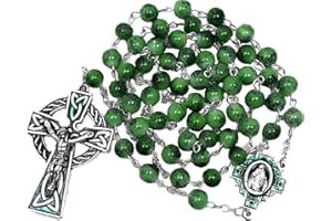 CB Catholic St Patrick Green Glass Marble Bead Rosary Gift Set