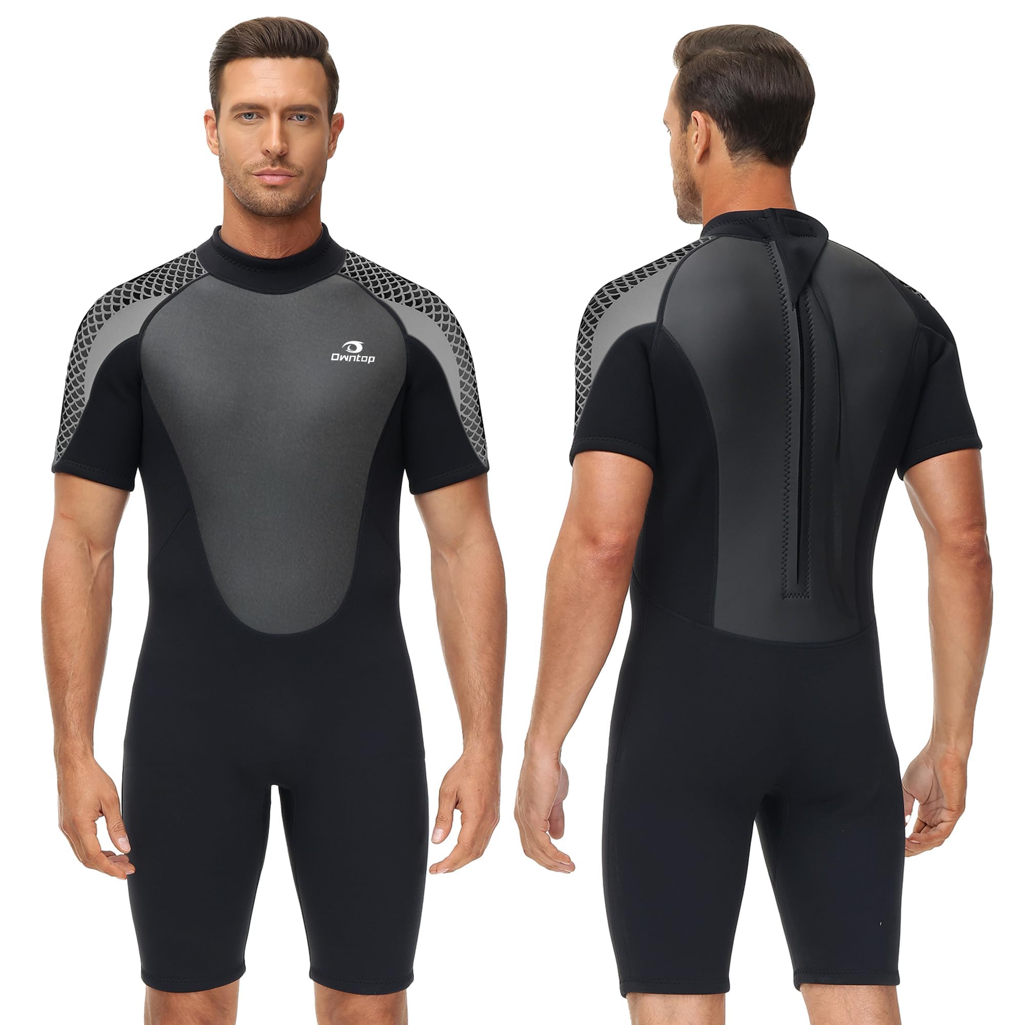 Owntop Mens Wetsuit Shorty 3mm Neoprene Wet Suit for Diving Surfing Swimming Kayaking (Men's Grey, M)