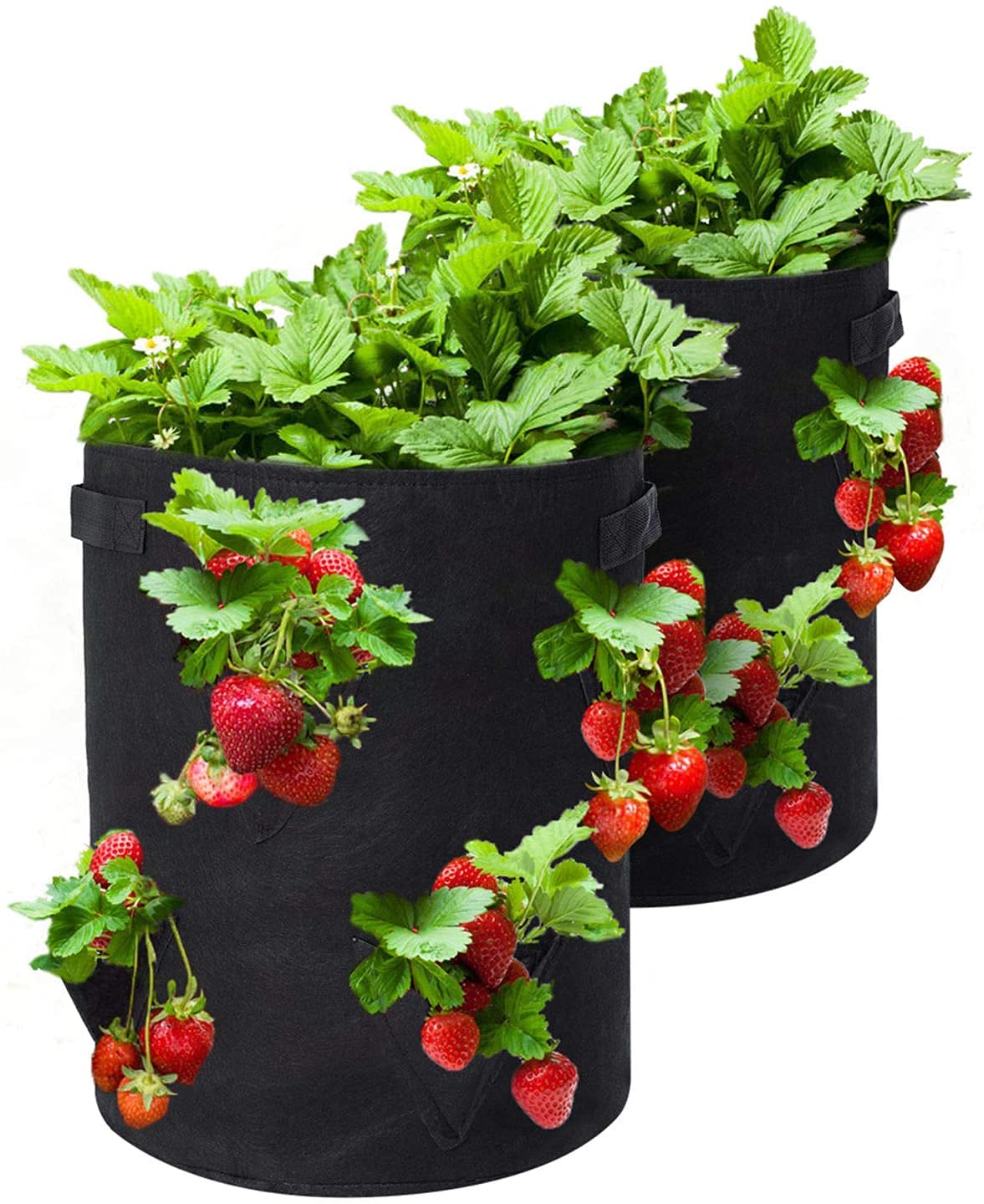 2023 New Upgrade Strawberry Grow Bags, 2 Pack 10 Gallon Strawberry Planter with 8 Side Grow Pockets, Breathable Strawberry Growing Bag for Strawberries grow, Garden, Herbs, Flowers