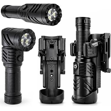 Rechargeable Flashlight with Belt Clip Holster, Ultra Bright [2500LM] High-Lumen LED Flashlight for Tactical Duty Belts, Magnetic Base, 90 Swivel Head, for Camping, Law Enforcement (Aluminum Black) : Sports & Outdoors