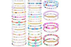 yesaior 60 pcs Colorful Kids Friendship Bracelet Sets, Stackable Elastic Cute Beaded Bracelets Princess Pretend Play Bracelet Preppy Bracelets Bulk Set for Women Gift