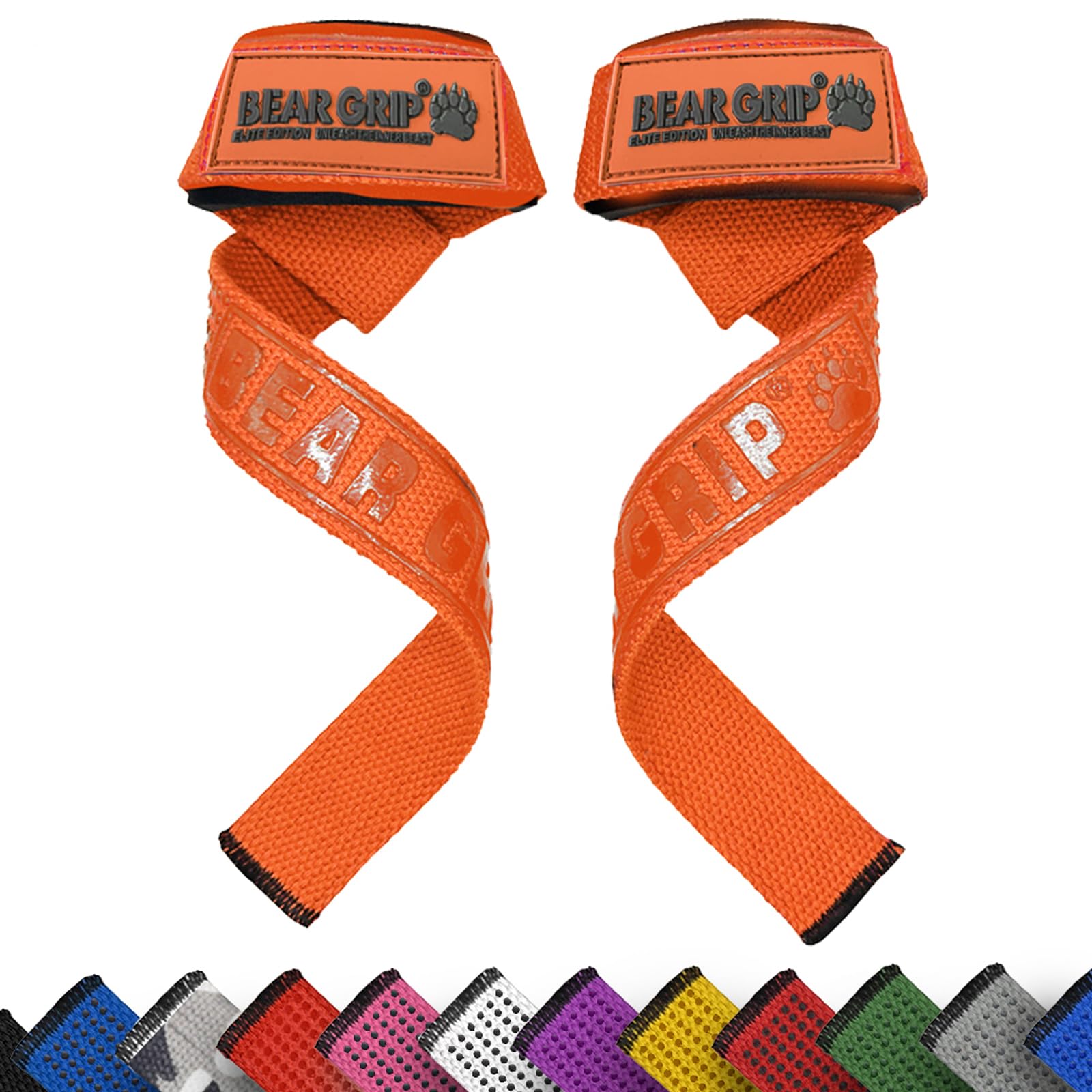 BEAR GRIP Straps - Premium Neoprene padded Heavy Duty double stitched weight lifting gym straps, Gel grip, 100% cotton, Extra long length (Orange) โ image 1