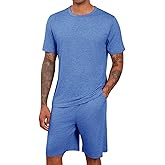 Runcati Mens Pajama Sets Short Sleeve T Shirts 2 Piece Shorts Lounge Sets PJ Summer Sleepwear