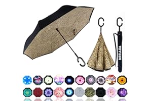 MRTLLOA 40/49/56 Inch Oversize Windproof Inverted Reverse Upside Down Umbrella, Golf Size Rain Umbrella, Double Layer, C-Shaped Handle for Men, Women and Kids (Leopard, 49 Inch)