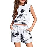 Arshiner Girls 2 Piece Outfits Summer Tank Top and Shorts Set with Pockets Kids Sleeveless Clothes 6-14Y
