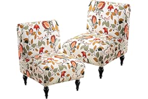 Buenanir Armless Accent Chair Cover Stretch Spandex Slipper Chair Covers Removable Non-Slip Silp Cover for Accent Chairs Without Arms for Living Room Hotel, Set of 2, Orange Leaves
