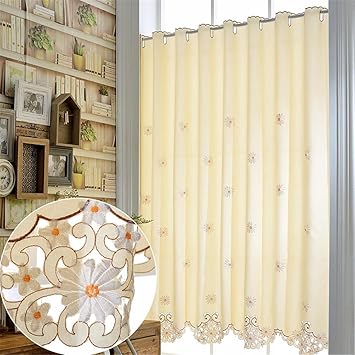 Cf Curtain Cafe Voile Yellow Daisy Embroidery Voile Kitchen Cafe