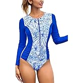 CUPSHE Women's One Piece Swimsuit Bathing Suit High Scoop Neck Long Sleeve Ruched Zipper Fixed Cups