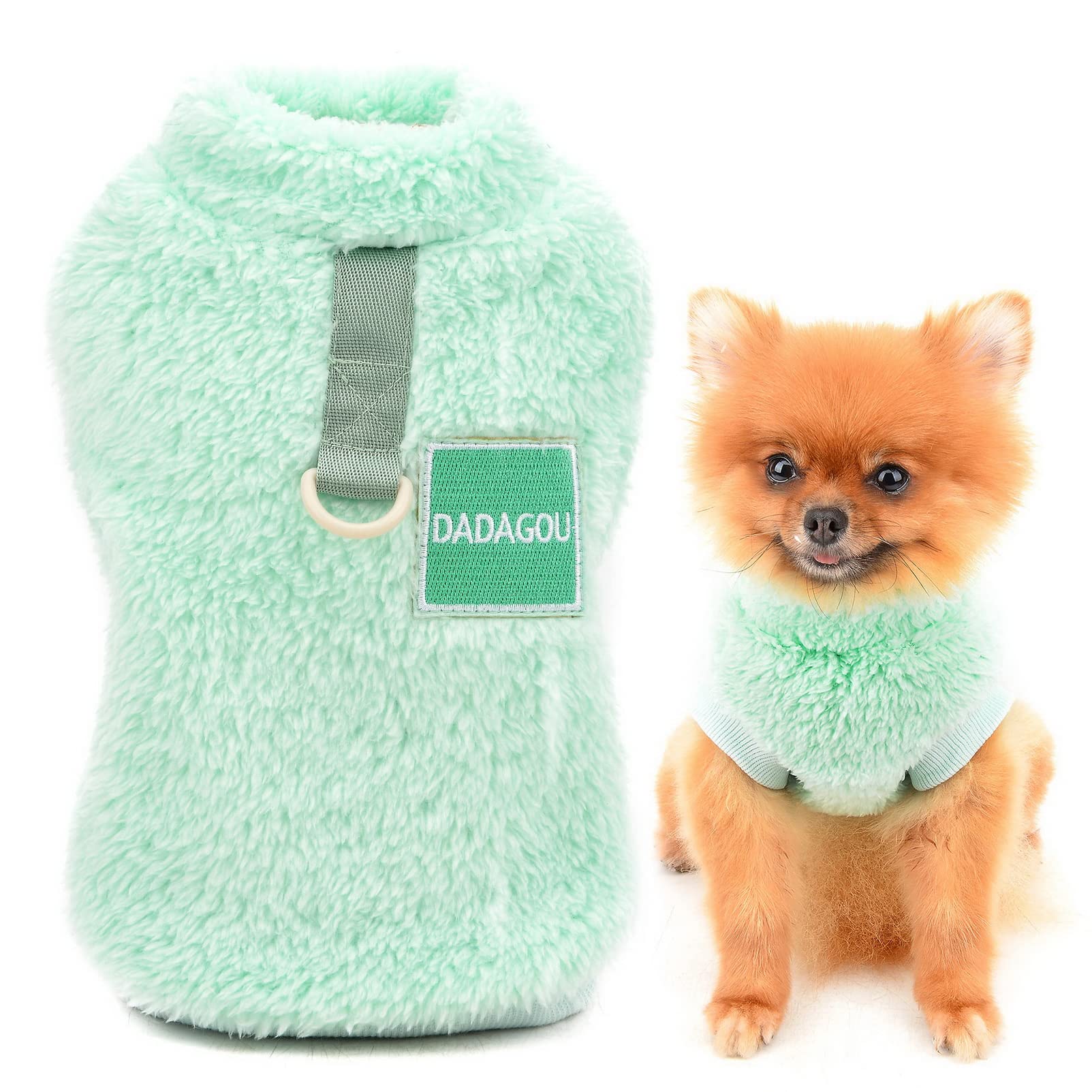 SMALLLEE_LUCKY_STORE Pet Sherpa Fleece Jumper Vest Sweaters Turtleneck Pullover with D-ring Soft Sweatshirt for Small Dogs Cat Puppy Yorkie Chihuahua Warm Fall Winter Clothes,Green,XXL