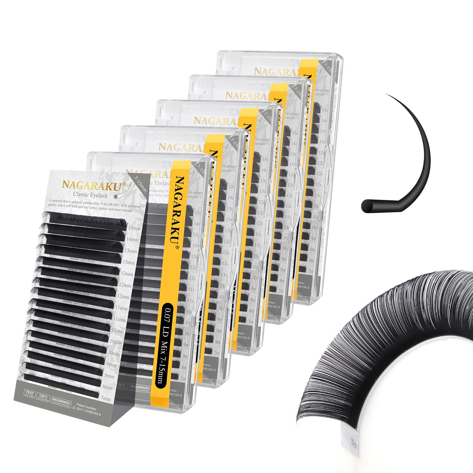 NAGARAKU Eyelash Extensions Classic J B C D N LC LD L DD CC LB Curl 0.03-0.20 Thickness 5-17mm, Matte Black Individual Lashes Professional Supplies for Lash Techs (0.07-LD 7-15mm Mix 5 Trays) Image