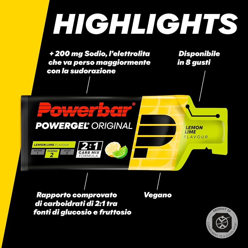 PowerGel Original Lemon Lime 24x41g - Gel energetico ad alto contenuto di carboidrati + C2MAX + Natrium