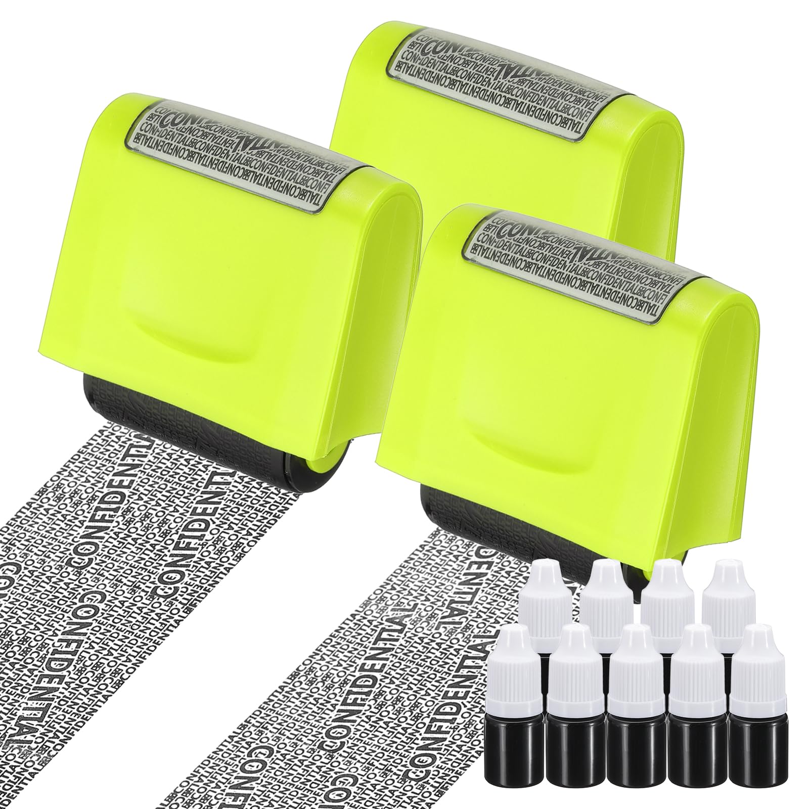 PATIKIL Identity Theft Protection Roller Stamp, 3Pcs 1.7" Confidential Roller Stamp Privacy ID Police Stamp Roller for Security ID Address with 9Pcs Refills, Light Green