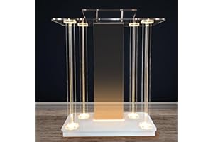 CHOOSILAY 46" Personalized Acrylic Podium for Churches with 16 RGB LED Lights, Transparent Clear Church Pulpits with Wheels, Custom Acrylic Lectern Stand for Church Wedding Concert Speech