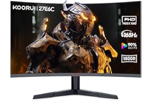 KOORUI Curved 27 Inch Gaming Monitor, Full HD 1080p R1800 165Hz VA Computer Monitor, 100% sRGB, Built-in Adaptive Sync, 1 x Display Port 1.2 & 2 x HDMI 1.4, Eye Care, VESA Compatible, Black 27E6C