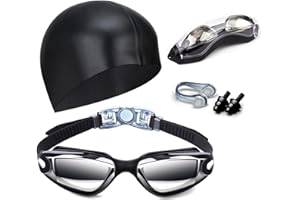 Hurdilen Swim Goggles Swimming Goggles No Leaking with Nose Clip, Earplugs, Swim Cap and Case for Men Women