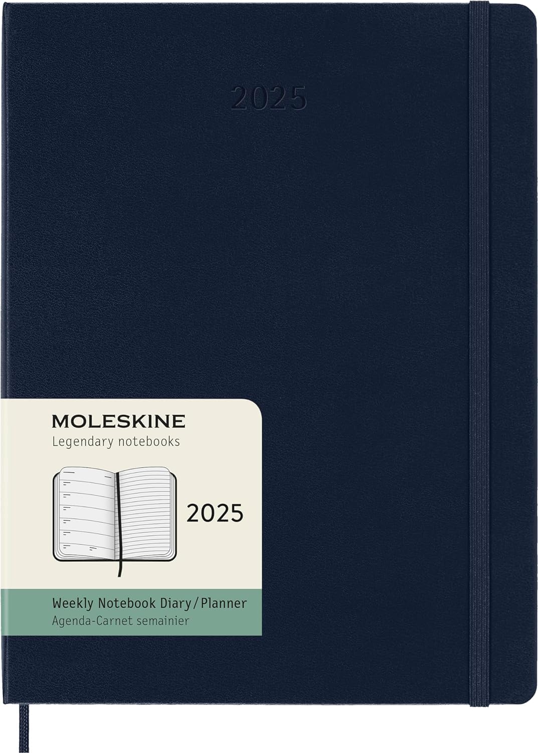 Moleskine Weekly Planner, Weekly Agenda with Space for Notes 12 Months 2025, Hard Cover and Elastic Closure, Sapphire Blue Color, Extra Large Format 19x25 cm