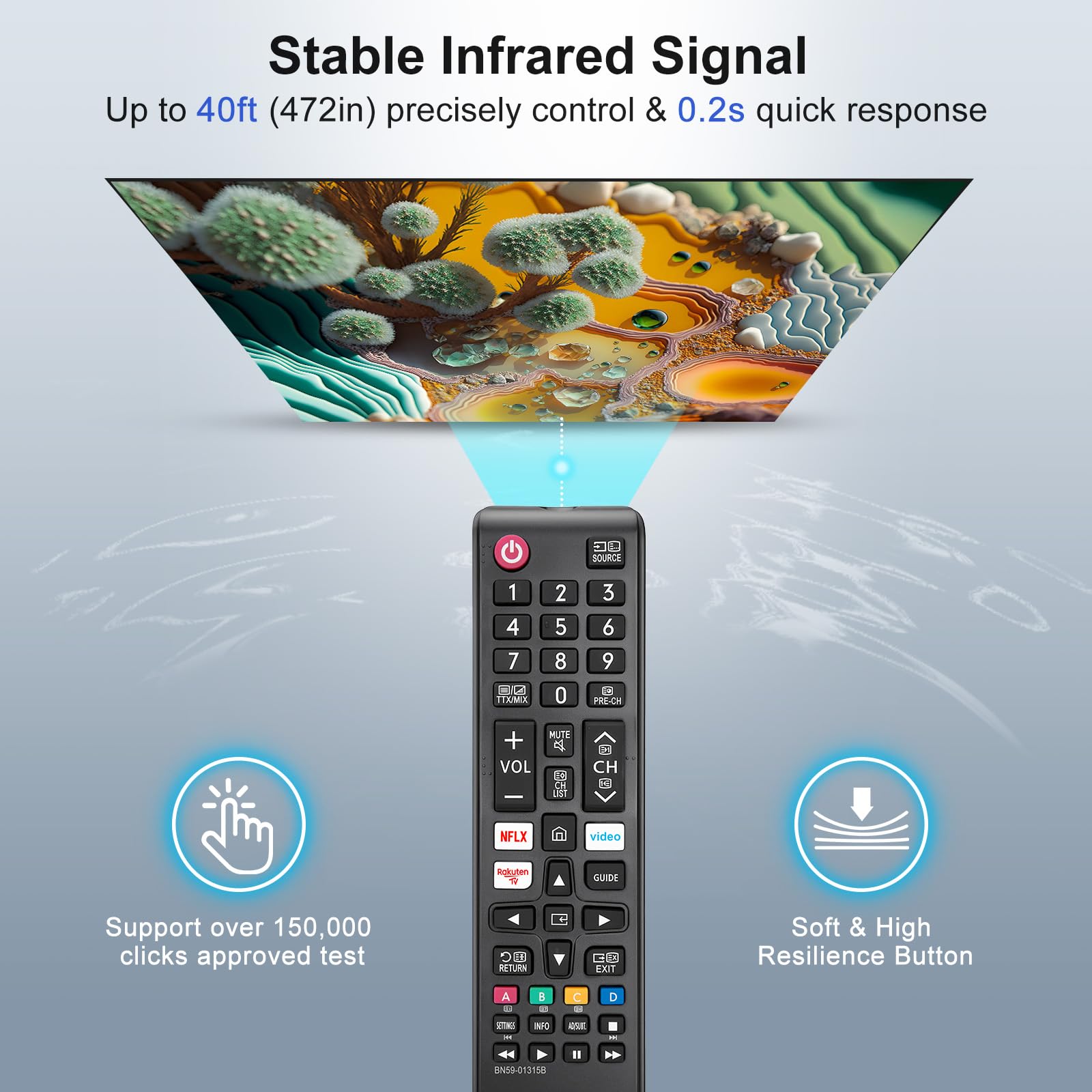 2er-Pack Universal Fernbedienung für alle Samsung Fernseher The Frame Curved Solar Crystal UHD LED HDTV Neo QLED 3D 4K 8K Smart TV Ersatz für Samsung Fernbedienung Original BN59-01315B 8