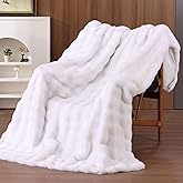 Thistleap Faux Fur Throw Blanket White Fluffy Bubble Throw Blanket 50x60 for Sofa Couch Bedroom Fuzzy Soft Cozy Thick