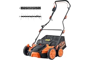 2-in-1 Electric Lawn Dethatcher and Scarifier, 16-Inch 15 Amp, Corded Yard Tool with 14.5-Gallon Collection Bag, 5-Position D