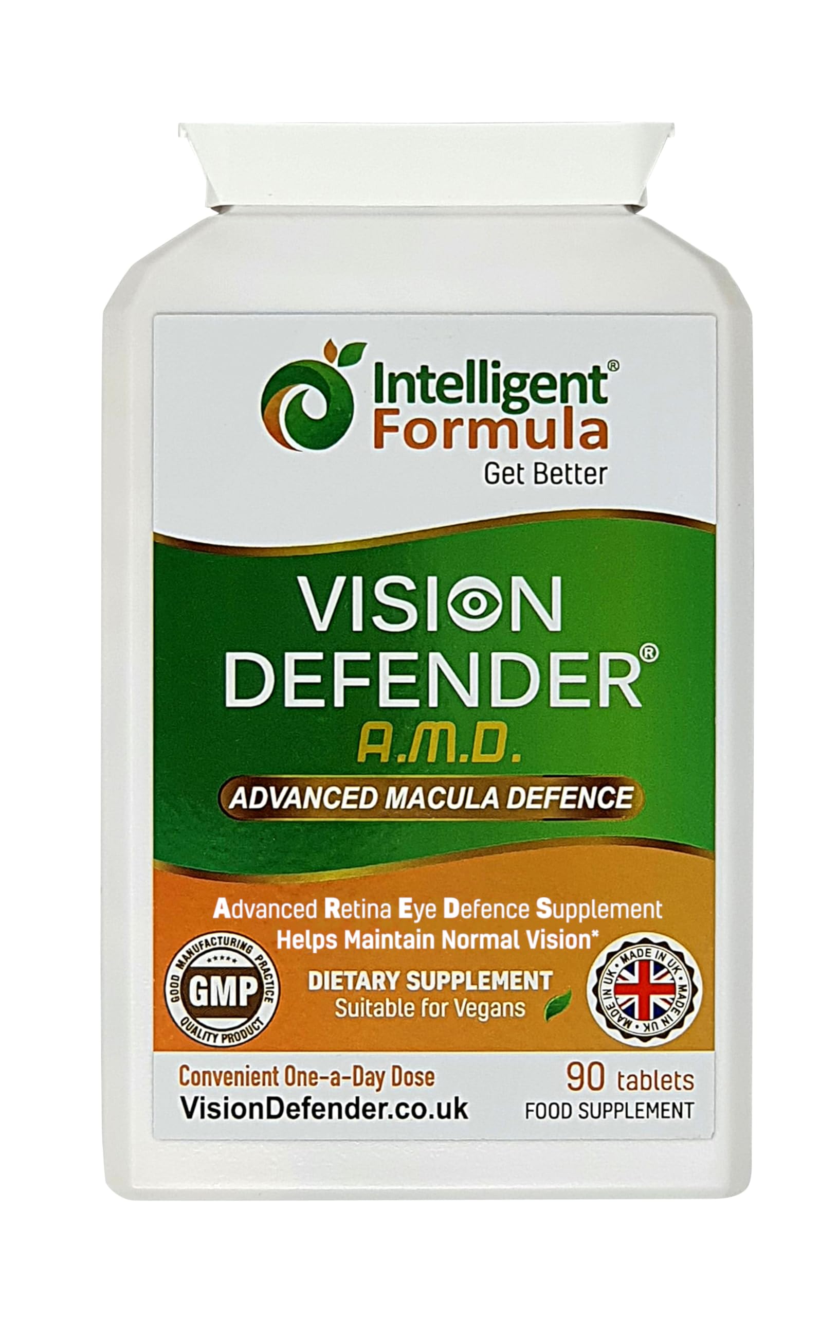 Vision Defender AMD Eye Health Supplement: Exact AREDS2 6-Nutrient Complex with Lutein & Zeaxanthin, Vitamins C & E, Zinc & Copper. 1-a-Day Vegan Eye Tablets for Vision Support, 90 Tablets. Made in UK