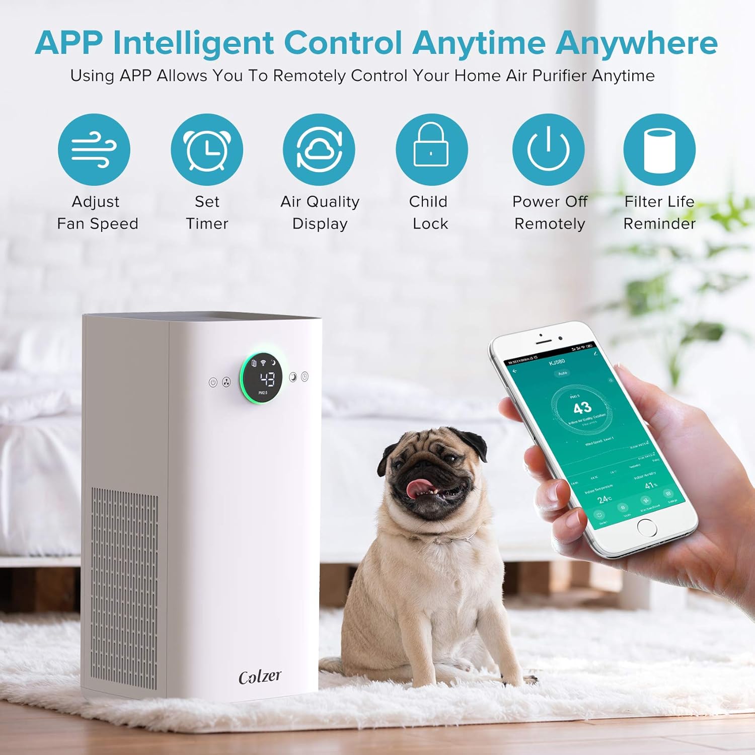 COLZER KJ580 Air Purifier with True HEPA Air Filter, Intelligent Wi-Fi App Control, 3-Stage Filtration, for Spaces Up to 1100 Sq Ft, Perfect for Bedroom/Home/Office with Filter: Home & Kitchen