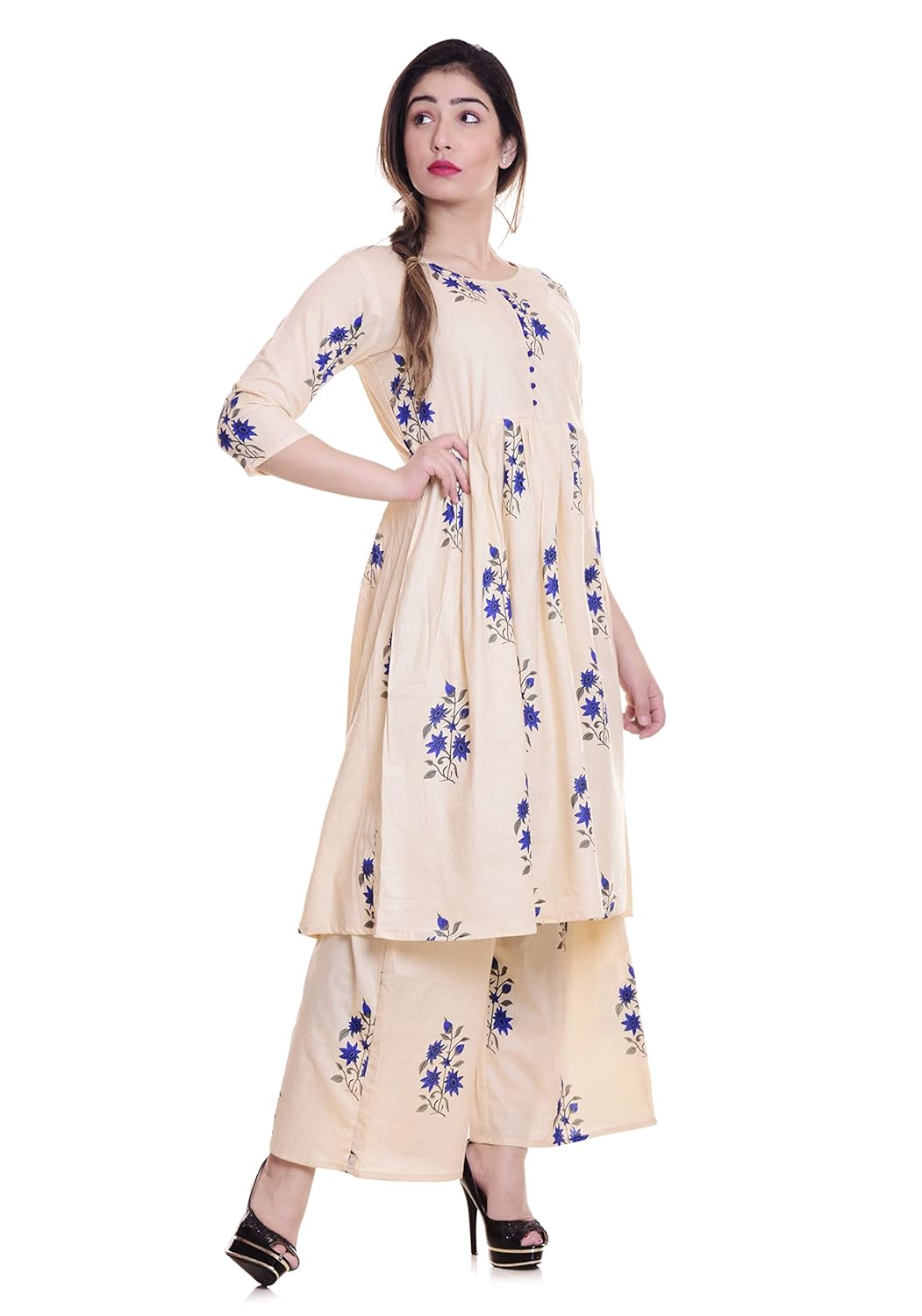 fashioto women's cotton anarkali kurti with palazzo pant set