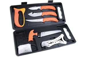 OUTDOOR EDGE WildPak, 8-Piece Field to Freezer Hunting & Game Processing Knife Set with Caping Knife, Gut-Hook Skinner, Boning/Fillet Knife, Wood/Bone Saw, Spreader, Gloves, and Hard-Side Carry Case