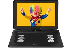 JEKERO 17.9" Portable DVD Player with 15.6" HD Swivel Large Screen, 6 Hrs 5000mAh Rechargeable Battery DVD Player Portable with Car Charger, Sync TV, Support USB/SD Card/Regions Free