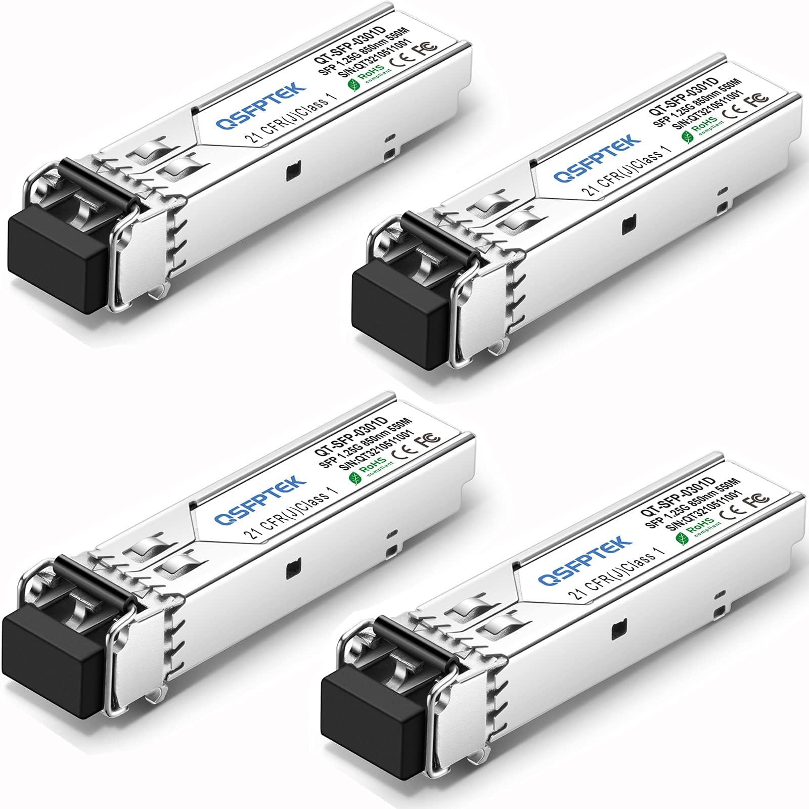 QSFPTEK 4Pack 1000Base-SX Transceiver Gigabit Multimode SFP to LC Module, MMF 850nm,550m,DOM, Mini-GBIC for Cisco GLC-SX-MMD, Meraki MA-SFP-1GB-SX, Mikrotik, Supermicro, Ubiquiti, Netgear