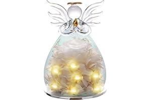 ANLUNOB Preserved Flower Rose in Glass Angel Figurines with LED Gifts,Birthday Gifts for Women,Christmas Angel Rose Gift for Her,MothersRose Gifts,Real Flowers Gift,Thanksgiving Valentine's Day Gifts