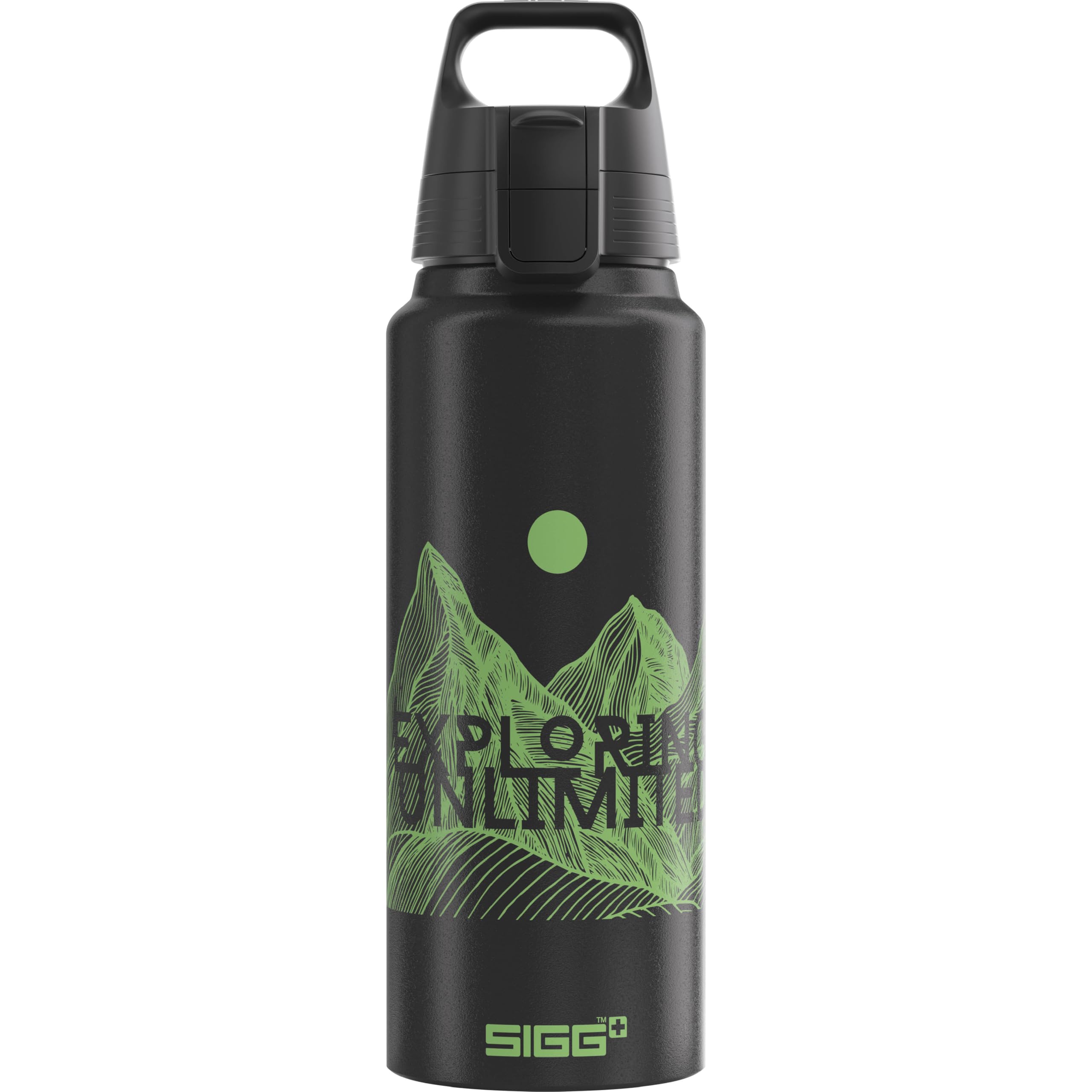 Sigg - Aluminium Water Bottle - WMB Pathfinder Black - Climate Neutral Certified - Suitable For Carbonated Beverages - Leakproof - Lightweight - BPA Free - Black With Design - 1L โ image 1