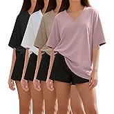 Kinglaman 4 Pack Oversized TShirts for Women, Short Sleeve Drop shoulders Plus Size Baggy Dry Fit T Shirts Tops Tees