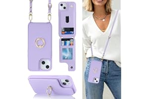 Lipvina for iPhone 15 Plus Case with Card Holder and Strap for Women,Crossbody Lanyard,Stand Ring Kickstand,Snap Clasp,Phone Wallet Cases 6.7 inch(Purple)