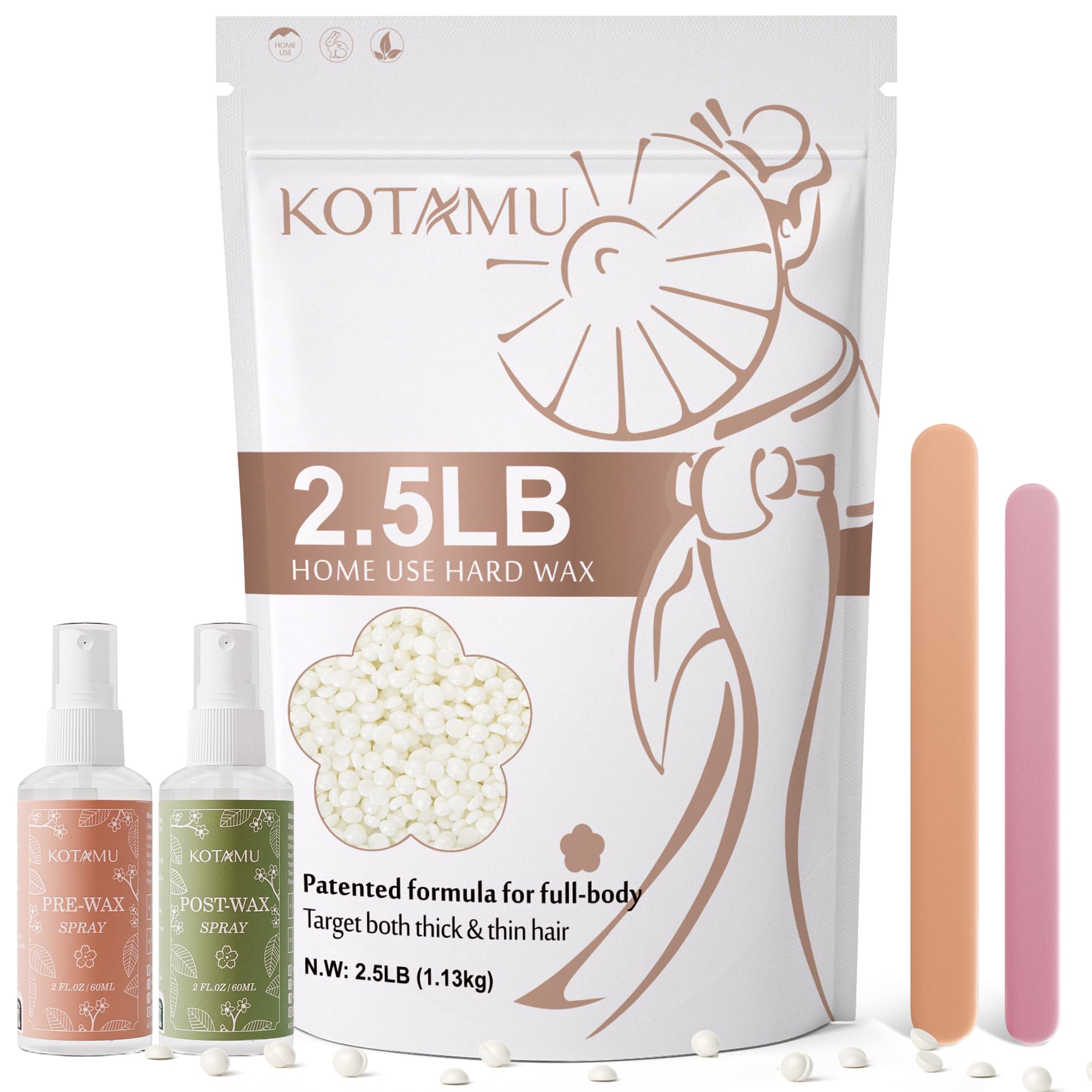 Photo 1 of KOTAMU Hard Wax Beads, 2.5lb Waxing Beads for Full Body Bikini Brazilian Facial Leg Sensitive Skin Hair Removal, Unscented Wax Beans Target All Hair Types, Ideal for Women Men at Home & Salon Waxing