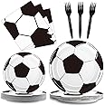 Wiooffen Serves 24 Soccer Birthday Party Plates Napkins Soccer Party Supplies Tableware Paper Dinnerware Decoration for Birthday Party Baby Shower for Soccer Fans, Totally 96Pcs