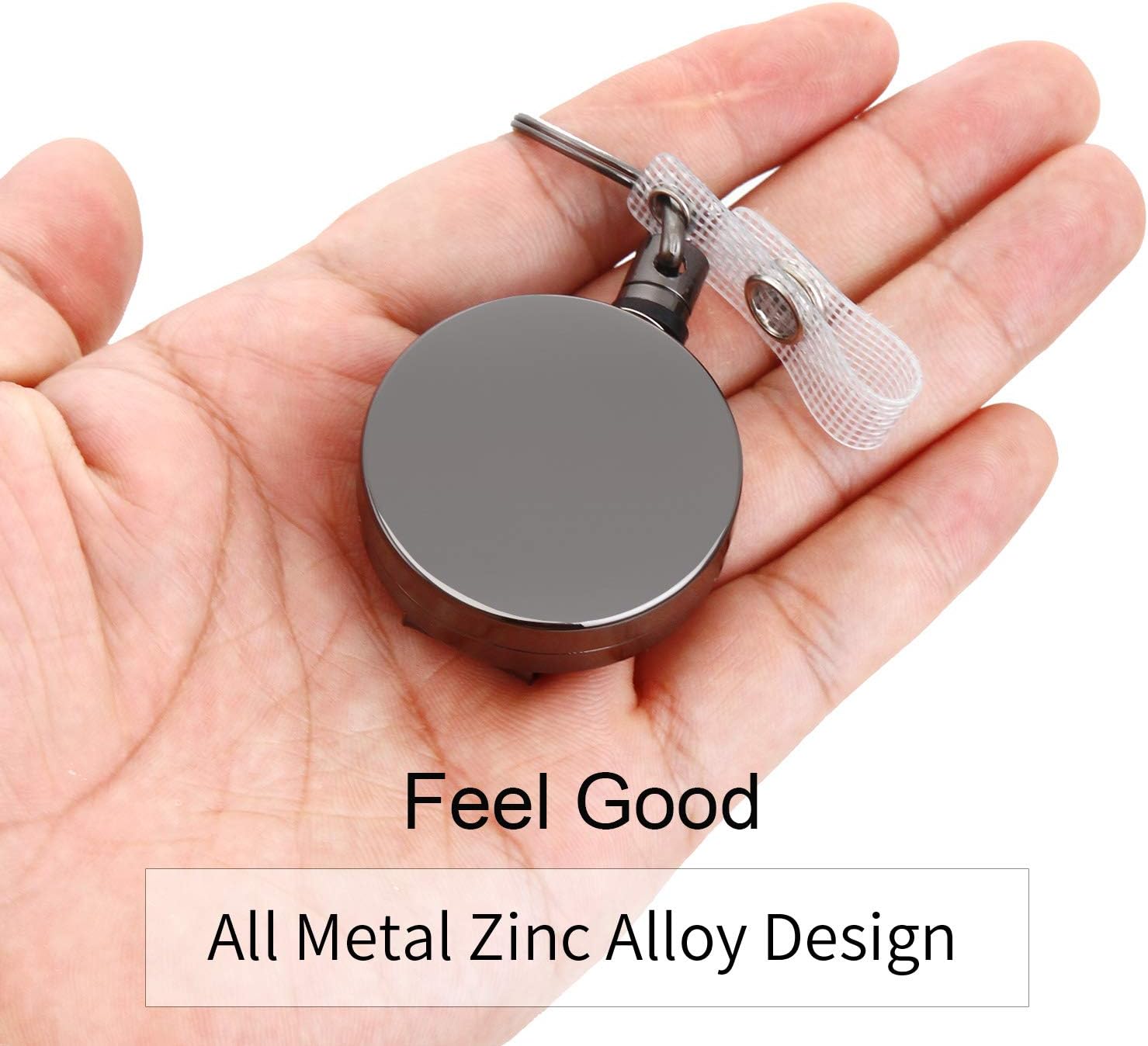 2 Pack Heavy Duty Retractable Badge Holder Reel, Will Well Metal ID Badge Holder with Belt Clip Key Ring for Name Card Keychain [All Metal Casing, 27.5" Steel Wire Cord, Reinforced Id Strap] : Office Products