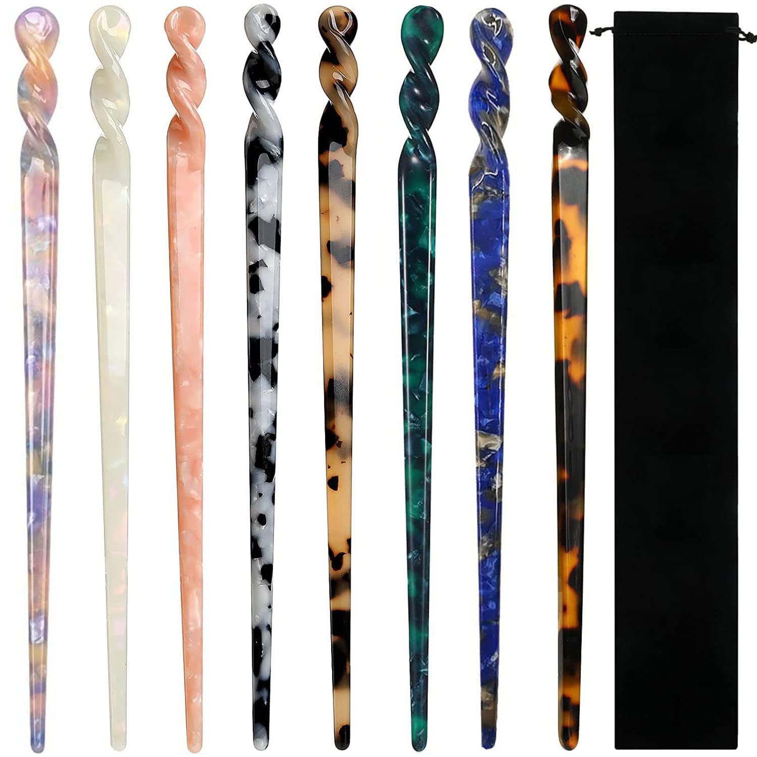 8 Pieces Acetate Hair Sticks Leopard Print Hair