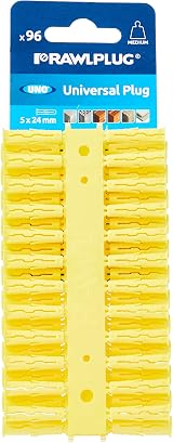 Rawlplug Yellow Uno Wall Plugs 5mm x 24mm Card of 96 Universal Fixing view 1