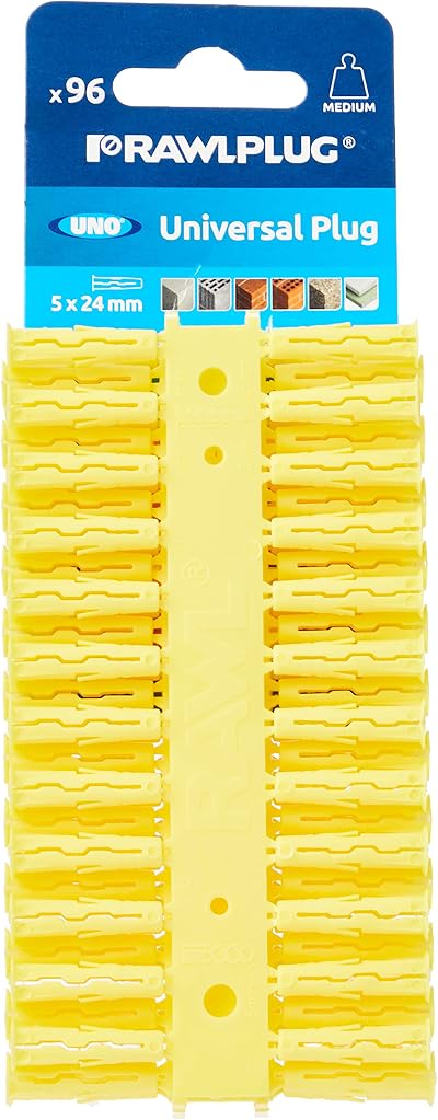 Rawlplug Yellow Uno Wall Plugs 5mm x 24mm Card of 96 Universal Fixing