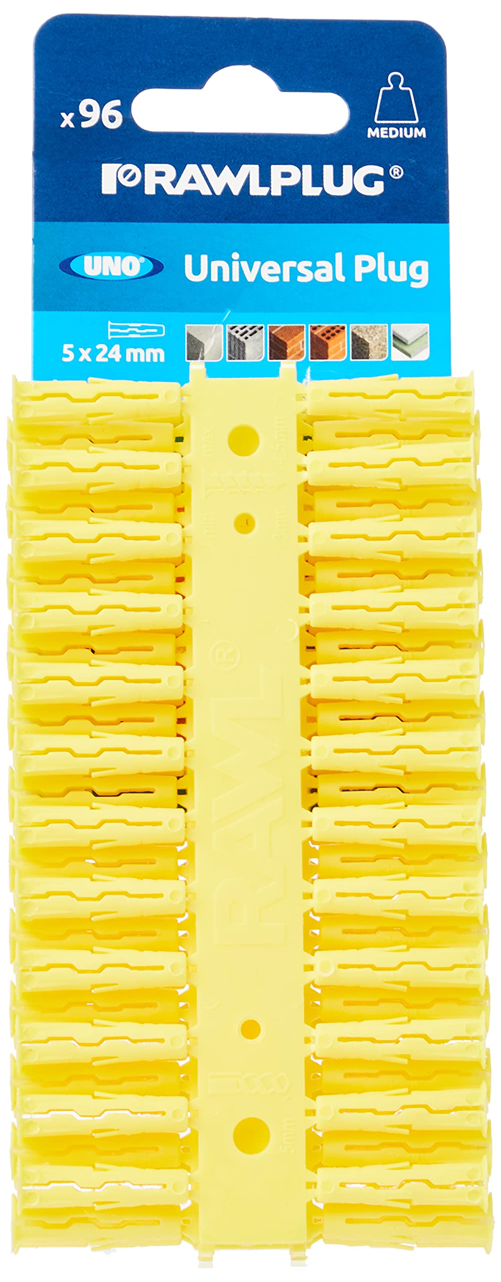 Rawlplug RAW68500 Yellow Uno Wall Plugs 5mm x 24mm Card of 96