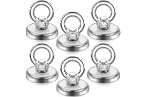 MIN CI 6Pcs Neodymium Fishing Magnets, 100lbs Pulling Force 1.26"(32mm) Strong Rare Earth Magnets Heavy Duty with Countersunk Hole Eyebolt for Magnetic Fishing Salvage Underwater Retrieval