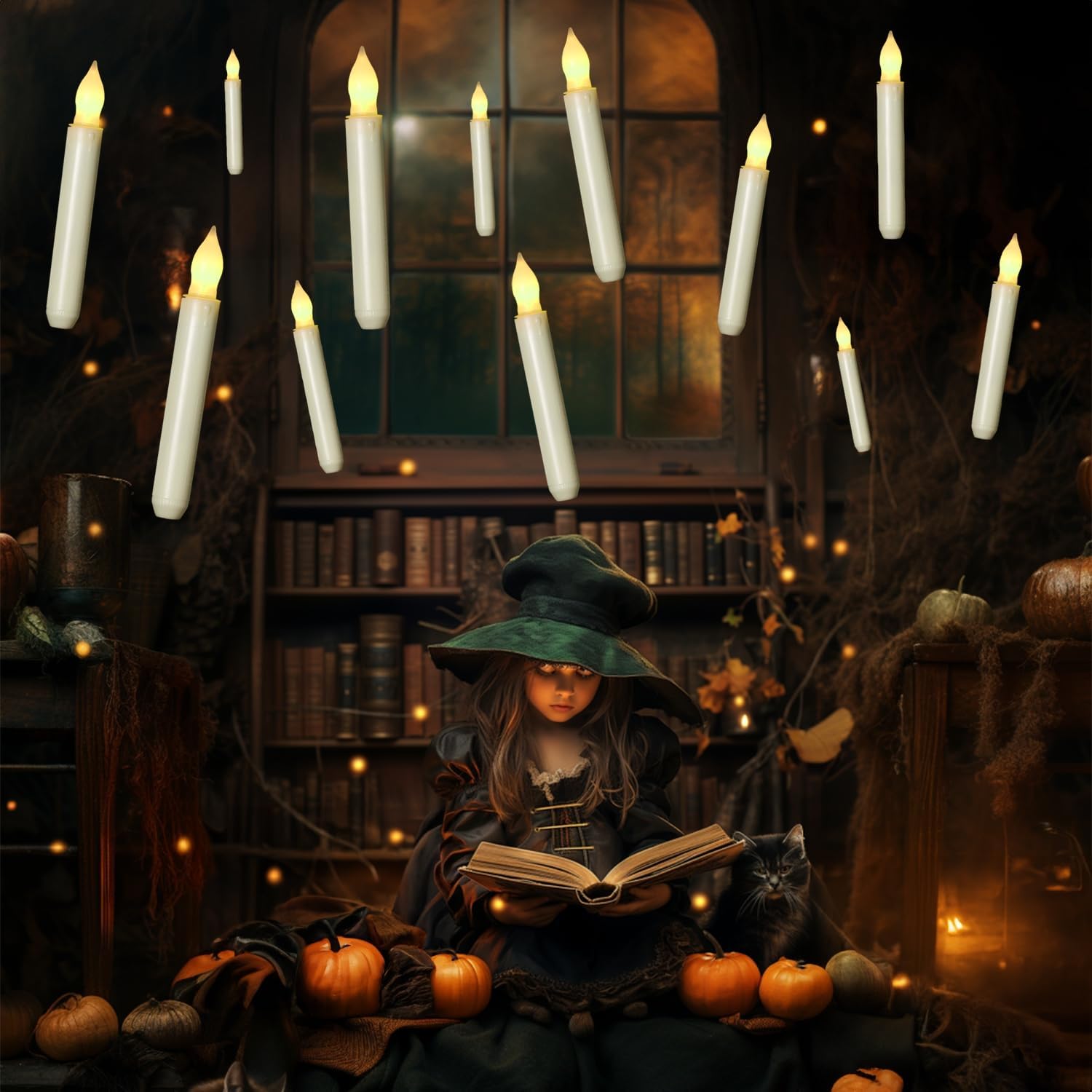 Lighting - Homemory Hanging Floating Candles, 6.5 Inches Battery Operated Candlesticks, Flickering Flameless Taper Candles, 12 Pcs Dripless LED Handheld Candles Lights for Church Wedding Halloween Decoration