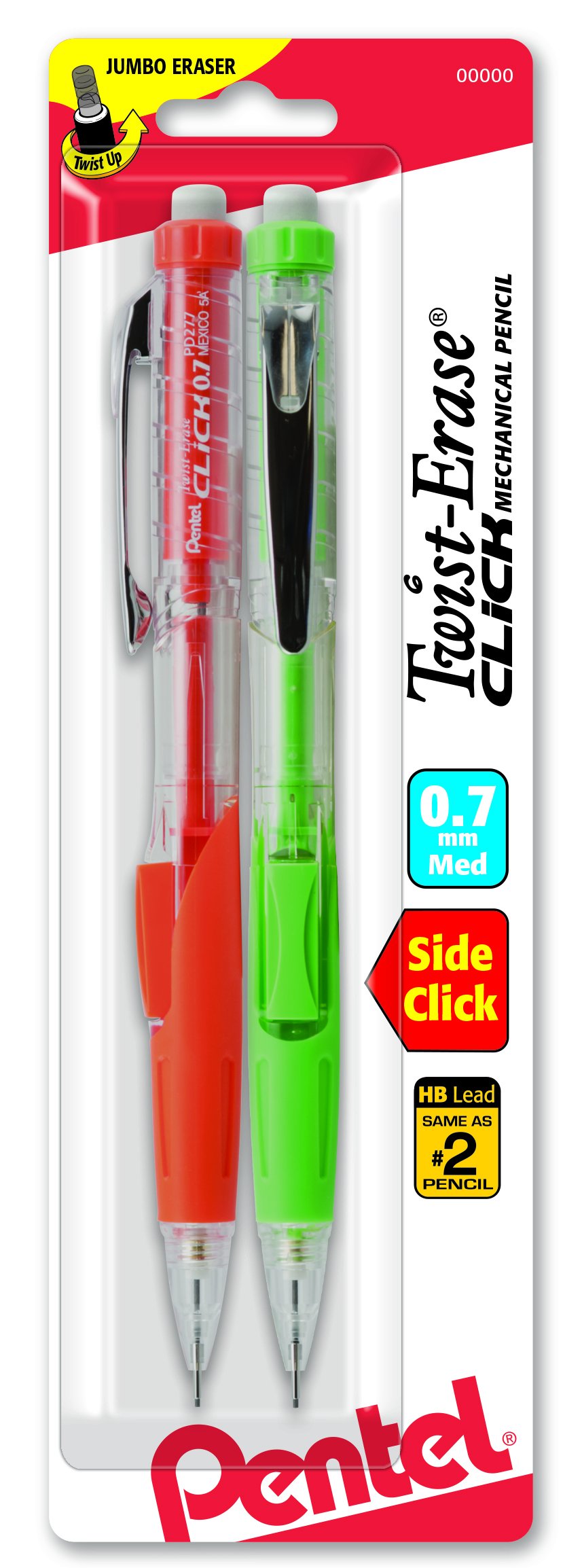 Portaminas 0.7mm Pentel Twist Erase CLICK CLEAR Barrel 2 Pac