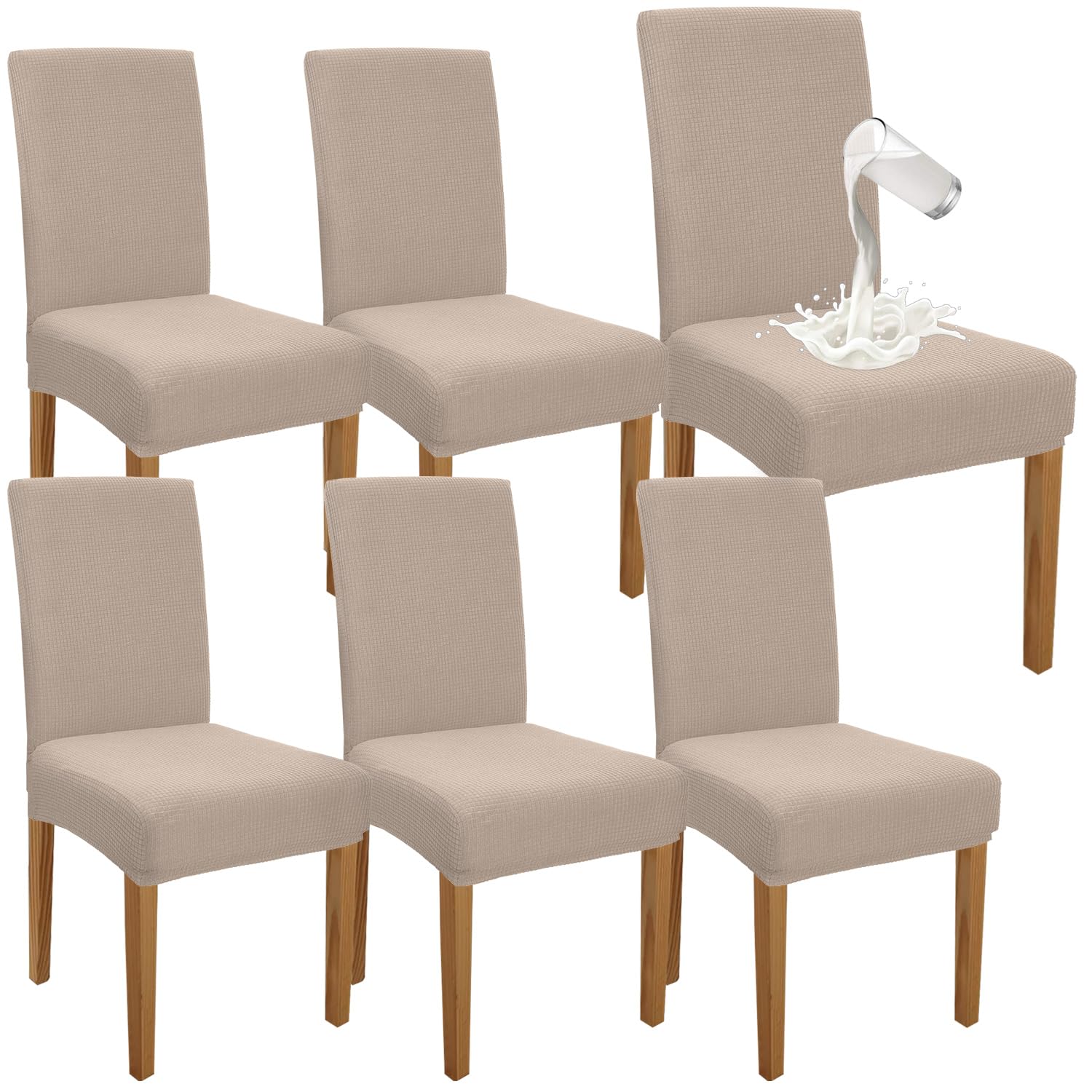Granbest Premium Waterproof Dining Chair Covers Set of 6, Stretch High Back Chair Slipcovers for Dining Room, Washable Removable Chair Protector for Banquet, Kitchen, Party, Hotel (Sand, Pack of 6)