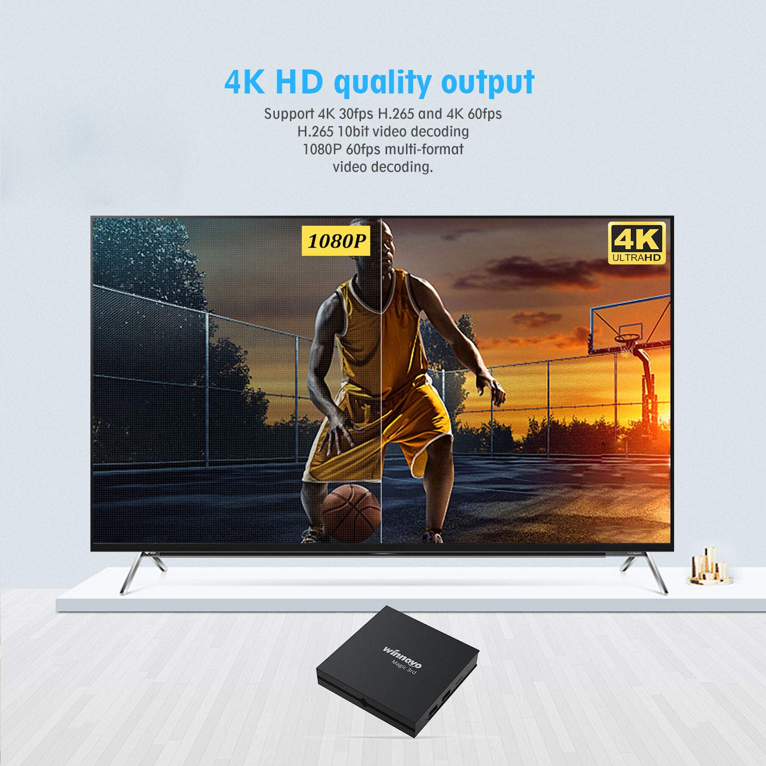Winnovo 4K Android 9.0 TV Box, Magic 3rd Ultra HD 4GB RAM 32GB ROM Smart TV Streaming Player ARM 64 Bits Quad Core Processore, Supporto H.265/WiFi/USB/HDMI