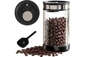 Vacuum Coffee Canister 1500ml/51oz - Black Airtight Glass Coffee Container with One-Touch Seal & Date Tracker, Airtight Stora