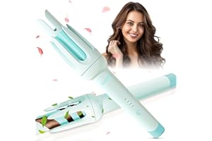 BILITOK Auto Hair Curler, Automatic Curling Iron with 4 Temperature & 3 Timer, Automatic Shut-Off, Anti-Scald, Anti-Tangle Rotating Curling Wand for Hair Styling, Blue