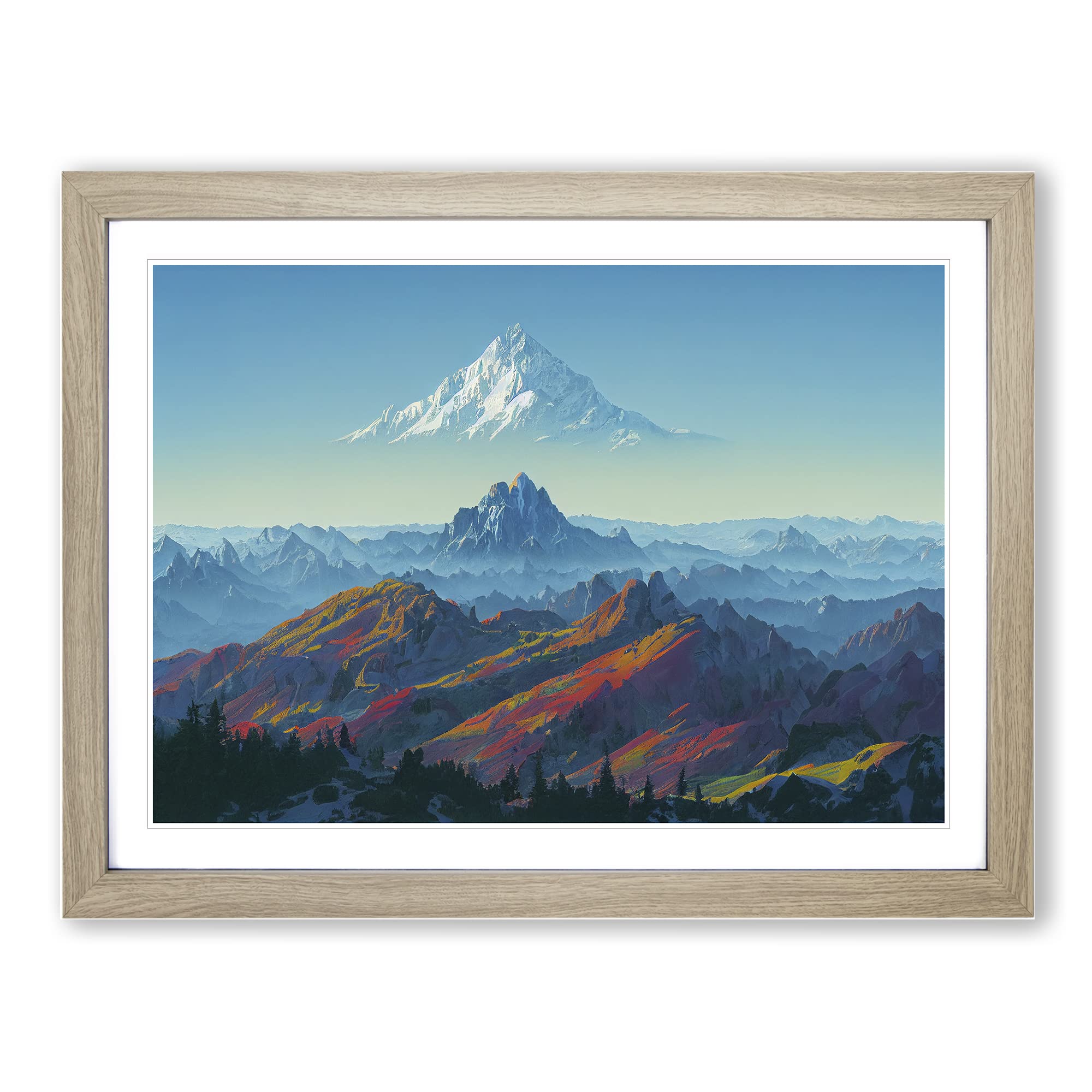 King Mountain Landscape Framed Print | A4 Oak Framed Wall Art | Ready to Hang | Modern Landscape Picture | Living Room Bedroom Lounge Office