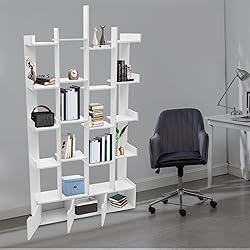 LOHISHILO 5 Tier Bookshelf Tall Bookcase Storage